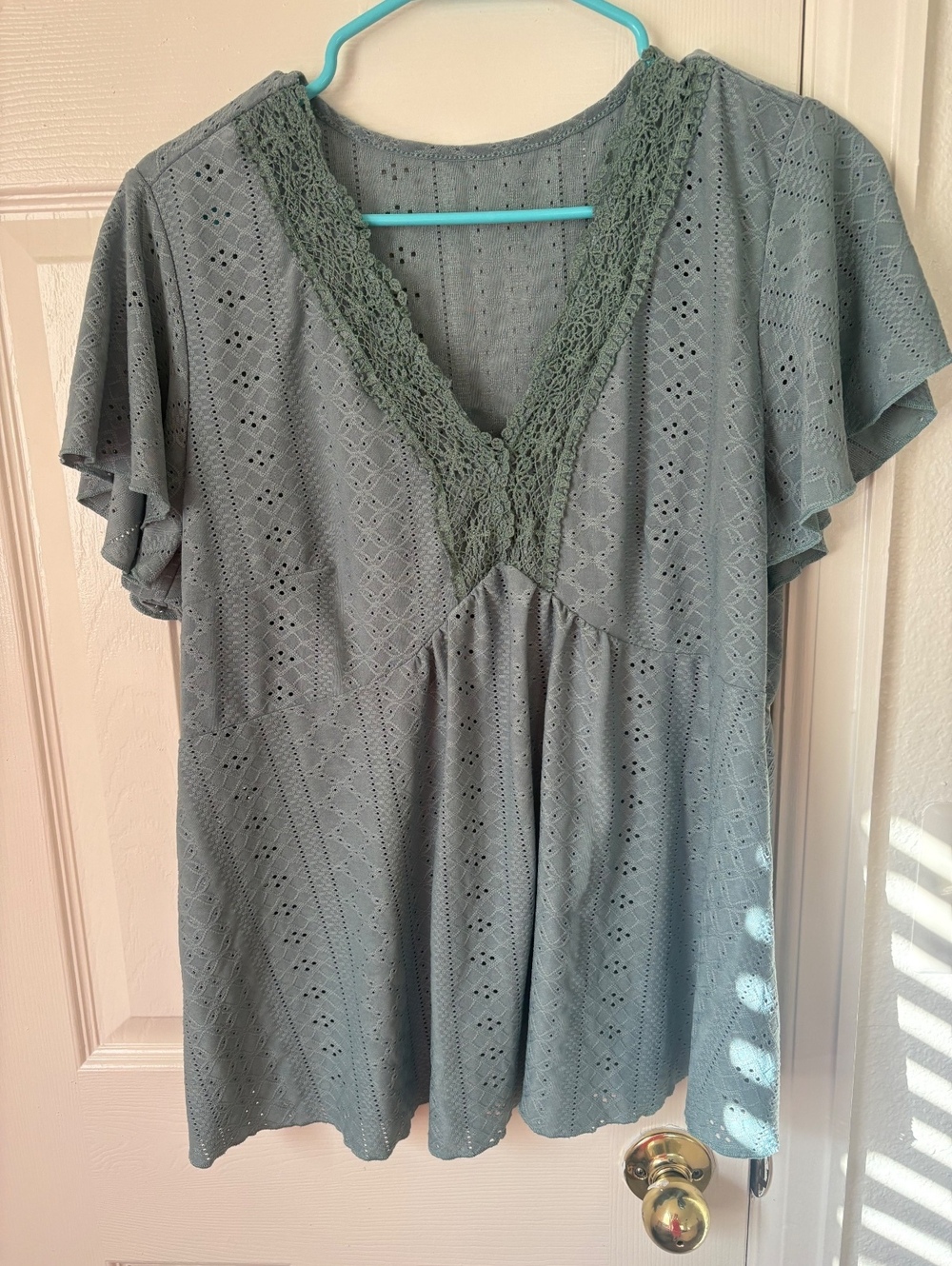 SHEIN Curve 1XL Eyelet Lace Trim Blouse